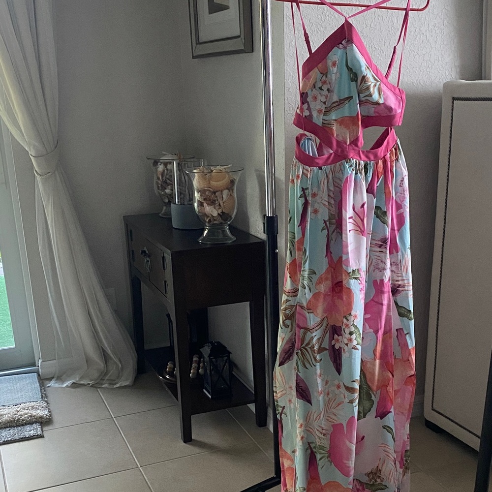 Fashion Nova Floral Maxi Dress with Pink Accents